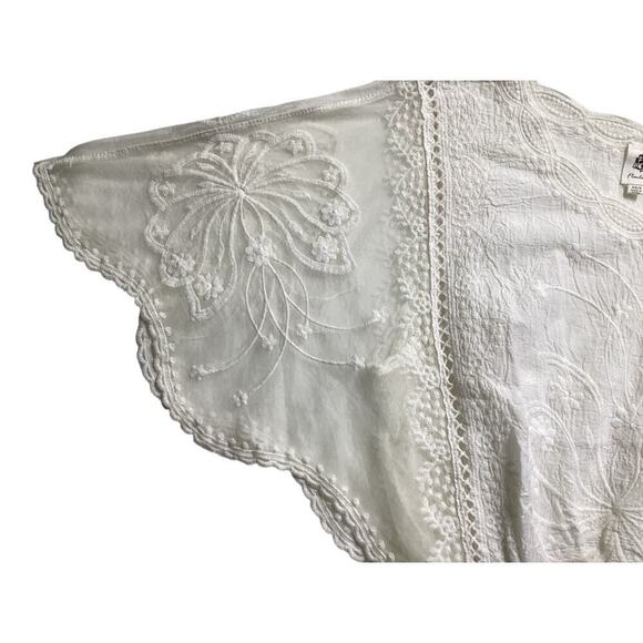 Flawles summer top butterfly sleeves embroidered peplum XS white - Picture 2 of 7